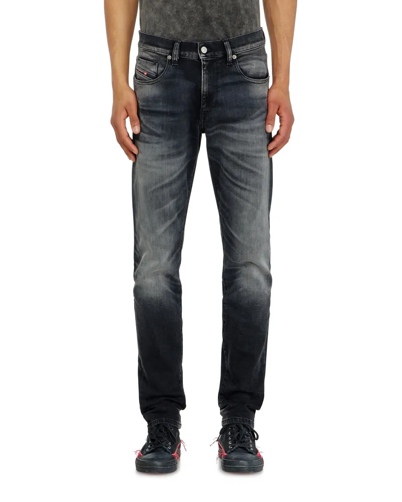 Diesel Slim Jeans Regular Waist 2019 D-Strukt, Schwarz/Dunkelgrau, Reißverschluss Schwarz
