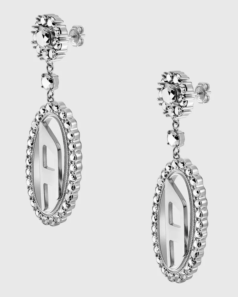 Diesel Ohrhänger aus Edelstahl mit Pavé-Besatz - Ohrringe - Unisex - Silber Silber