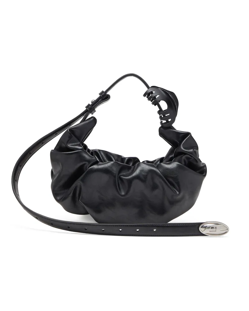 Diesel Kleine zerknitterte Hobo-Tasche aus glänzendem PU - Schultertaschen - Damen - Schwarz Schwarz
