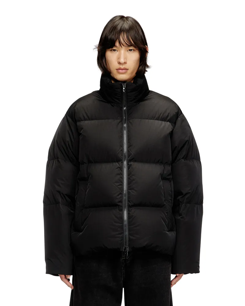 Diesel Daunenjacke mit Kapuze aus Knitter-Nylon - Winterjacken - Herren - Schwarz Schwarz