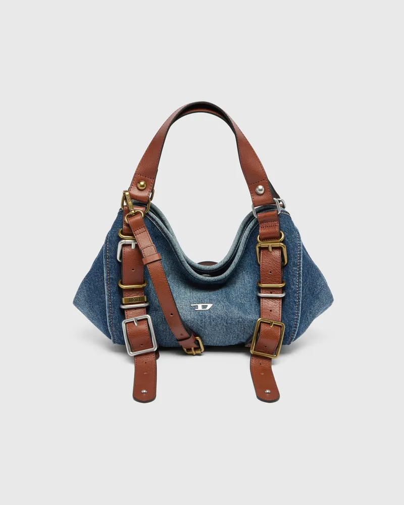 Diesel D-One-Small Top-Handle-Tasche aus Denim und Leder - Handtaschen - Damen - Blau Blau