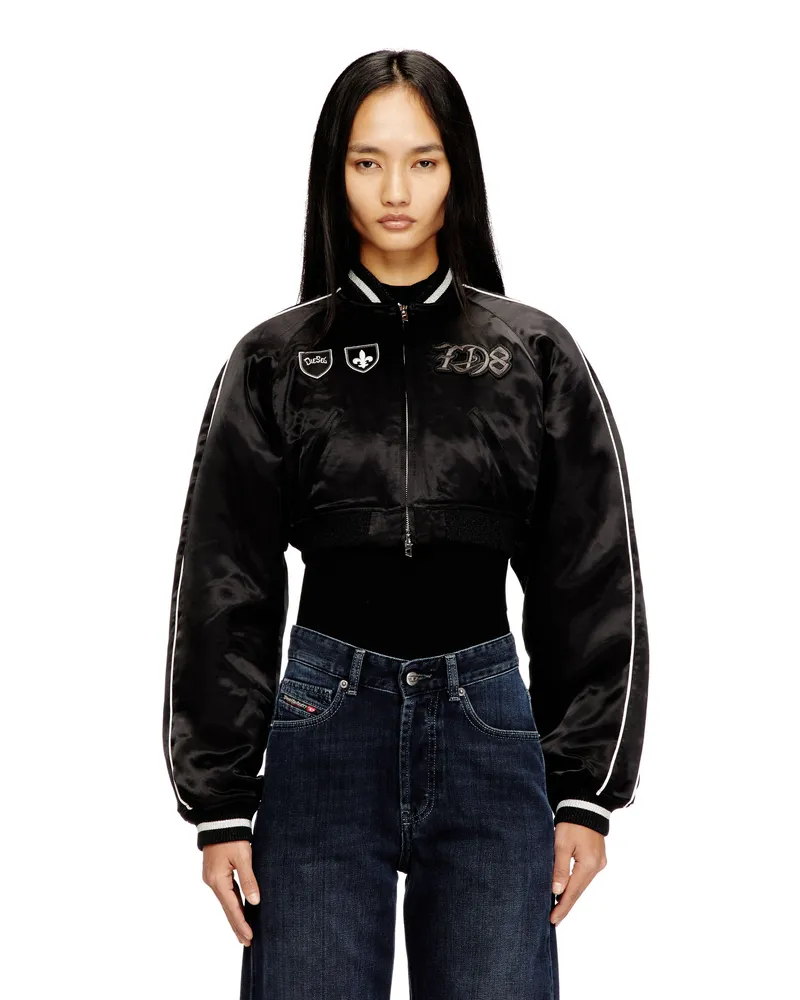 Diesel Kurz geschnittene Satin-Souvenirjacke - Jacken - Damen - Schwarz Schwarz