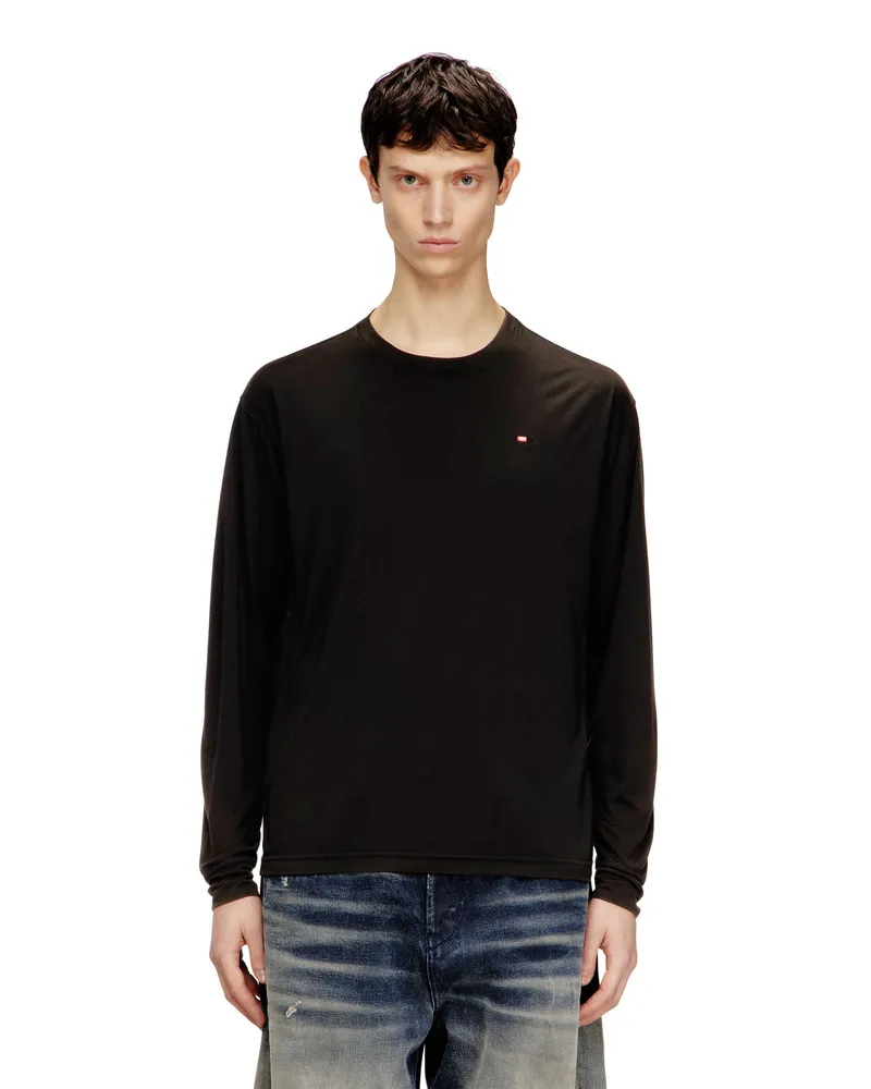 Diesel Fließendes Langarmshirt mit Mikro-Stickerei - T-Shirts - Herren - Schwarz Schwarz