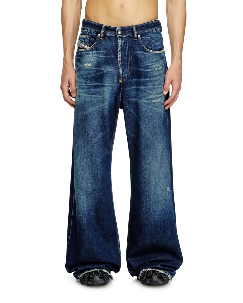 Diesel Relaxed Jeans Low Waist D-Rise, Dunkelblau, Knopfverschluss Blau