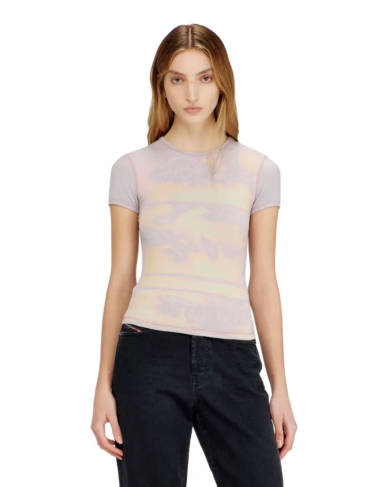 Diesel Schmal geschnittenes Jersey-Top mit Grafikdruck - Oberteile - Damen - Violett Violett
