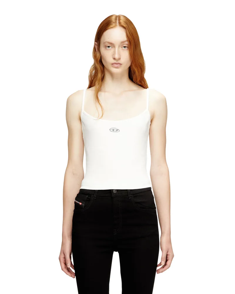 Diesel Rippen-Top mit metallicfarbenem Oval D - T-Shirts - Damen - Weiss Weiss