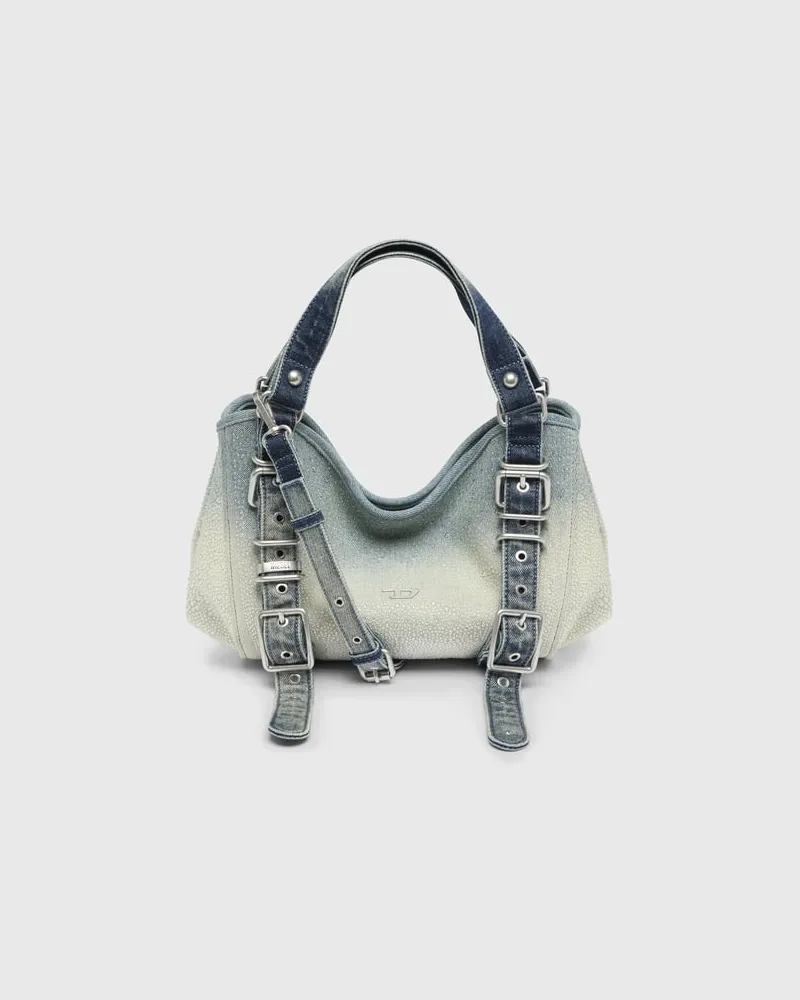 Diesel D-One-Small Henkeltasche aus solarisiertem Denim mit Kristallen - Handtaschen - Damen - Blau Blau
