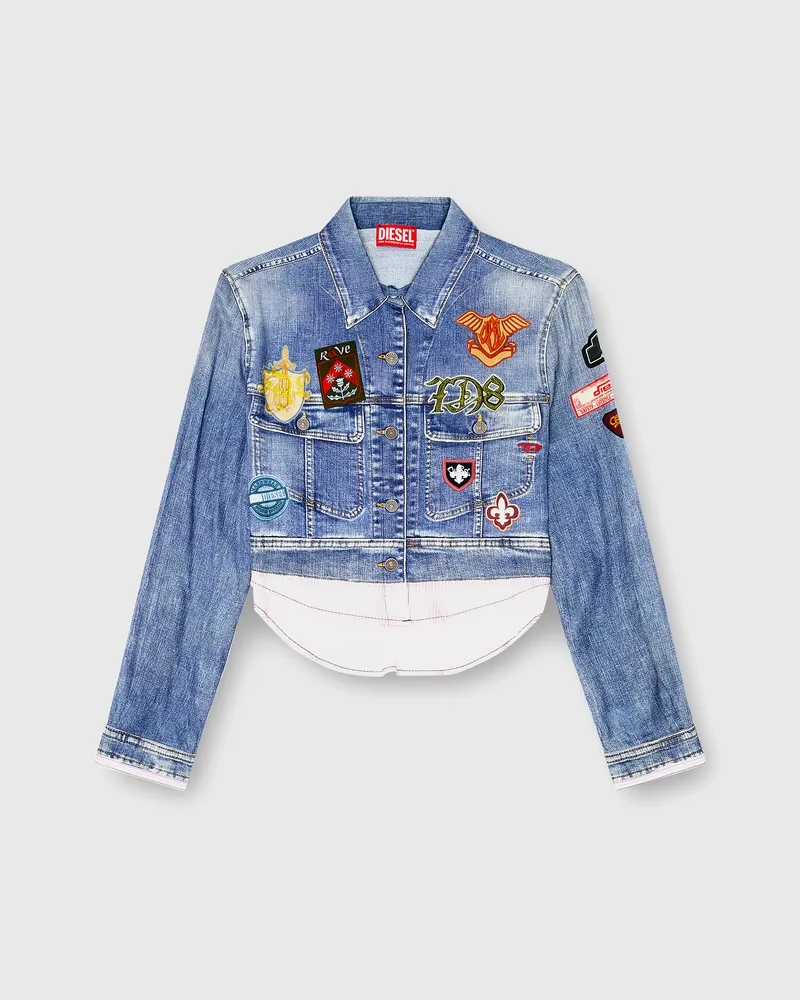 Diesel Cropped-Satinhemd mit trompe-l'oeil-Denim-Print - Hemden - Damen - Blau Blau