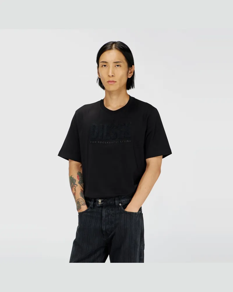 Diesel T-Shirt aus Baumwolle mit tonalem Diesel-Logoprint - T-Shirts - Herren - Schwarz Schwarz