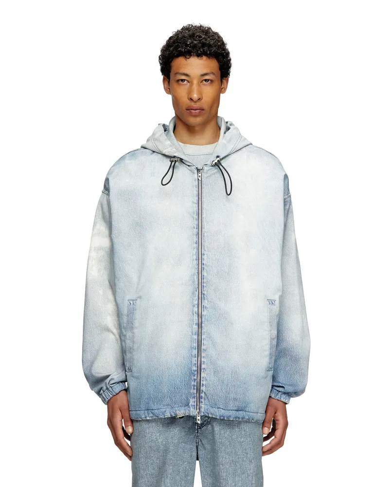 Diesel Jacke mit Kapuze aus bedruckter JoggJeans mit Bleicheffekt - Denim jacken - Herren - Blau Blau