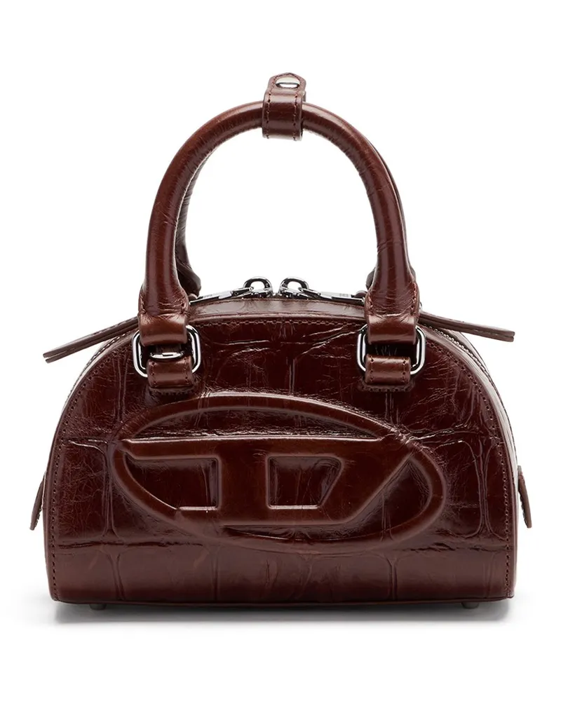 Diesel 1DR Dome-Mini-Bowlingtasche aus Leder in Krokodilleder-Optik - Schultertaschen - Damen - Braun Braun