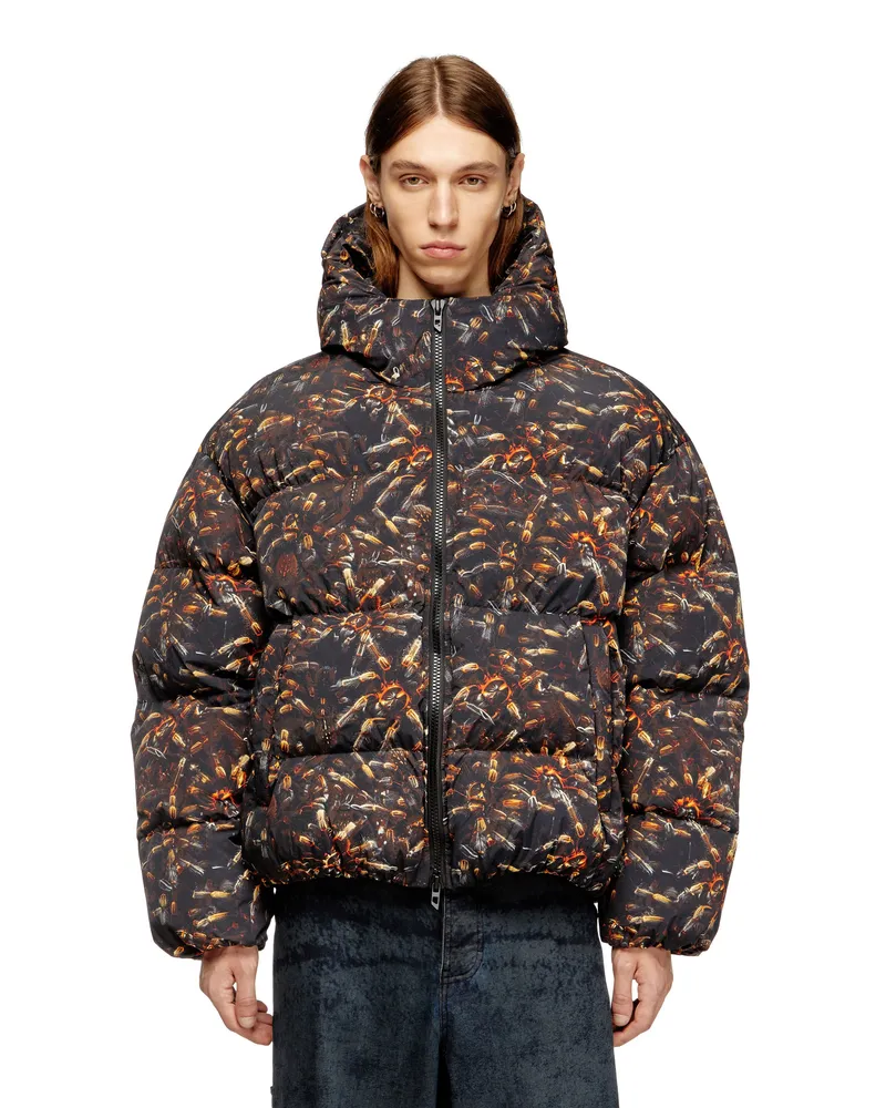 Diesel Daunen-Jacke mit Kapuze und Spinnen-Muster - Winterjacken - Herren - Bunt Bunt