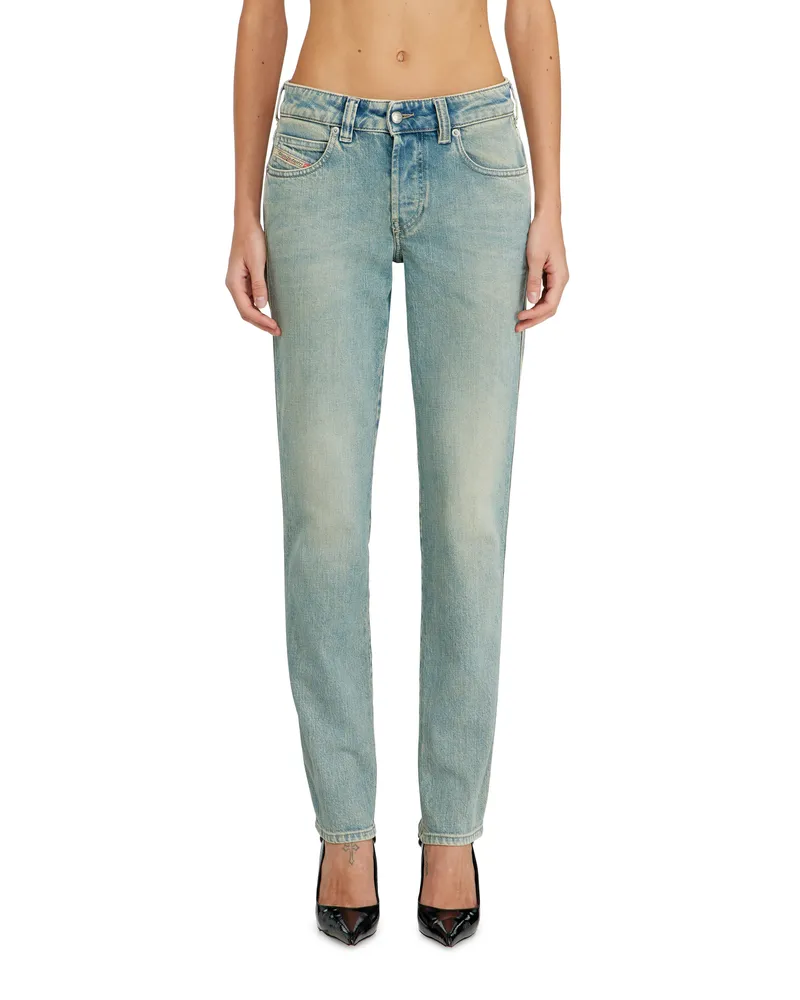 Diesel Slim Jeans Low Waist 1992 D-Jiann, Mittelblau, Knopfverschluss Blau