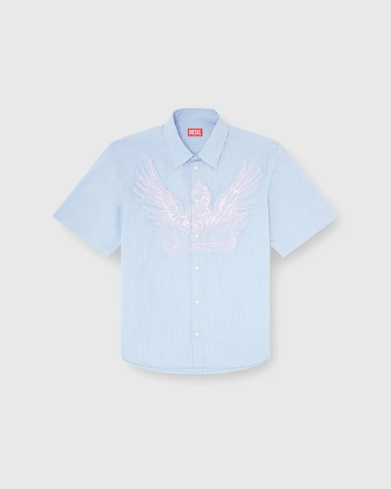 Diesel Gestreiftes Popeline-Hemd mit Stickpatch - Hemden - Herren - Blau Blau