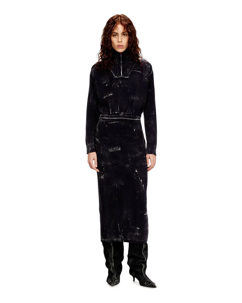 Diesel Midikleid aus behandeltem Wollmischgewebe-Strick - Kleider - Damen - Schwarz Schwarz