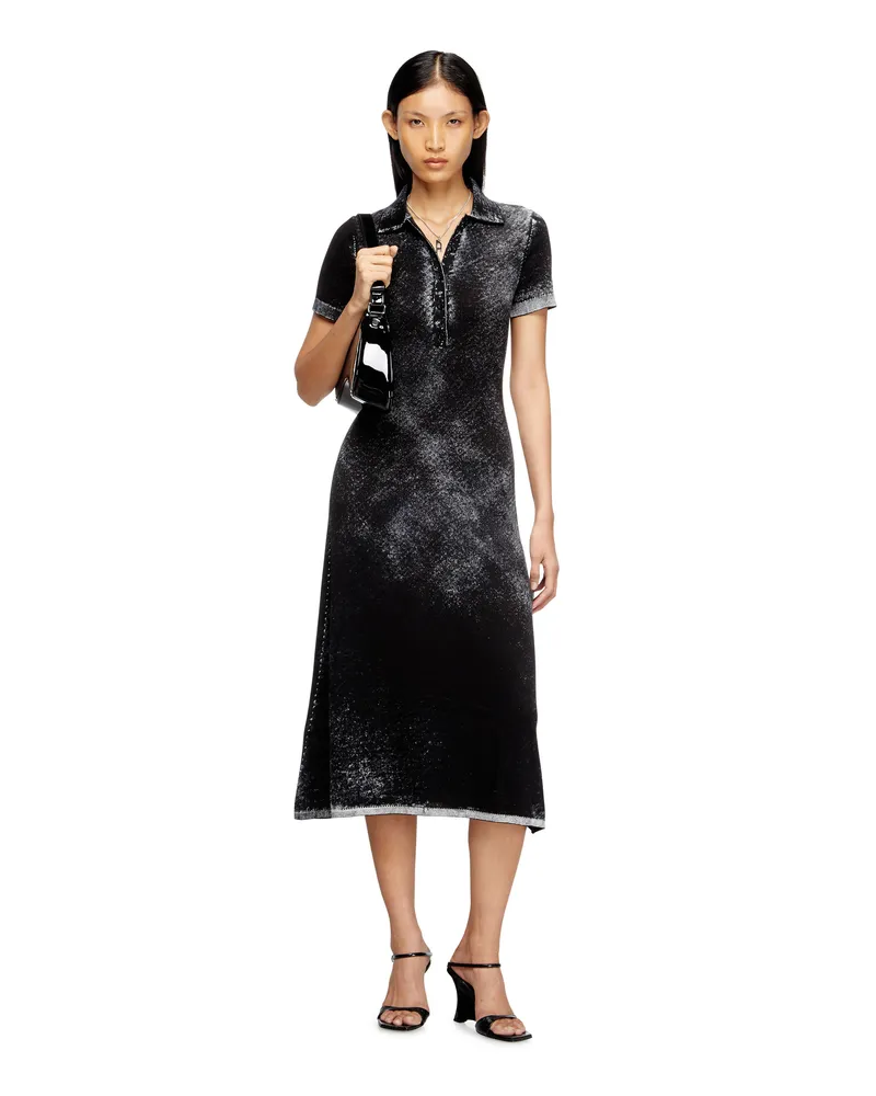 Diesel Midi-Polokleid aus umgekehrt bedrucktem Strick - Kleider - Damen - Schwarz Schwarz