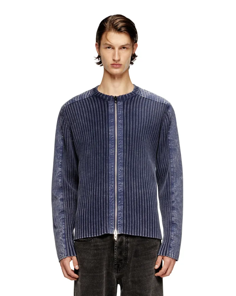 Diesel Cardigan mit Reißverschluss und Ärmelbündchen aus Denim - Strickwaren - Herren - Blau Blau