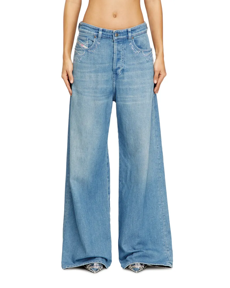 Diesel Relaxed Jeans Low Waist 1996 D-Sire, Dunkelblau, Knopfverschluss Blau