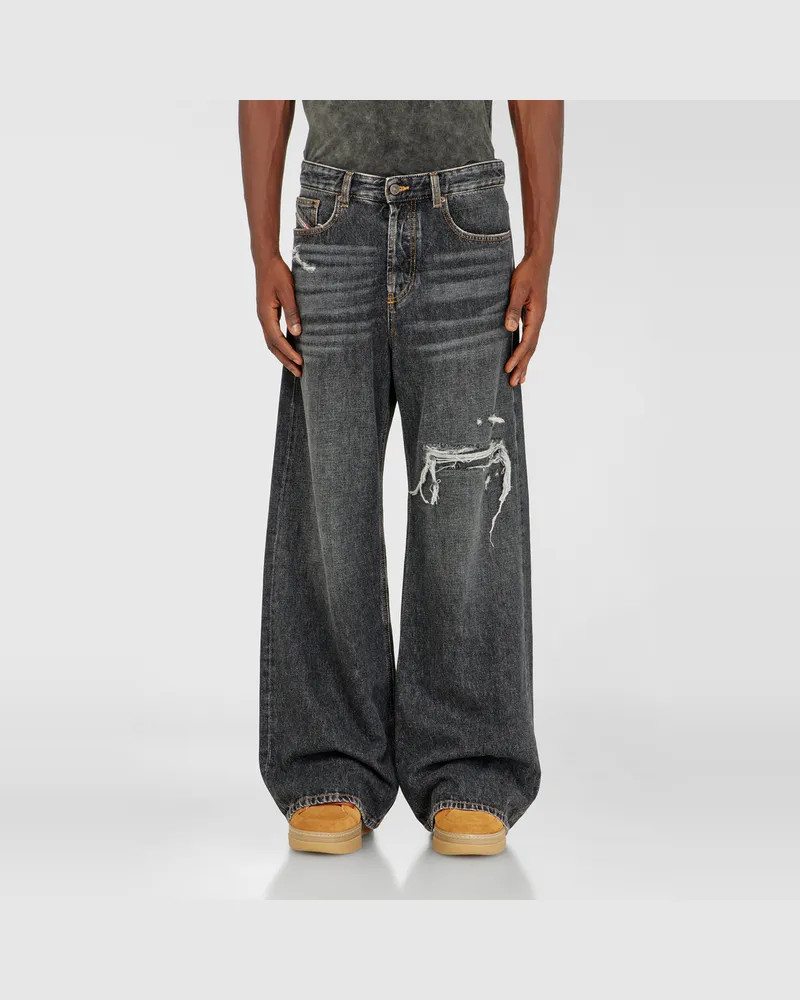 Diesel Relaxed Jeans Low Waist D-Rise, Schwarz/Dunkelgrau, Knopfverschluss Schwarz