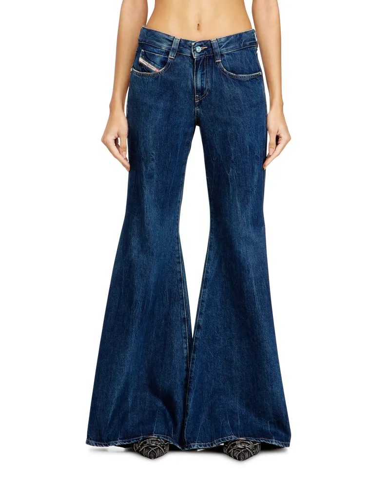 Diesel Flare Jeans Low Waist 1970 D-Bleess, Mittelblau, Reißverschluss Blau