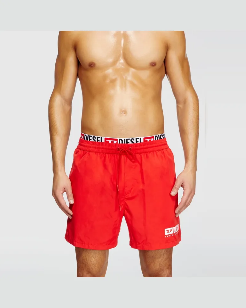 Diesel Mittellange Badeshorts mit Logo-Print - Badeshorts - Herren - Rot Rot