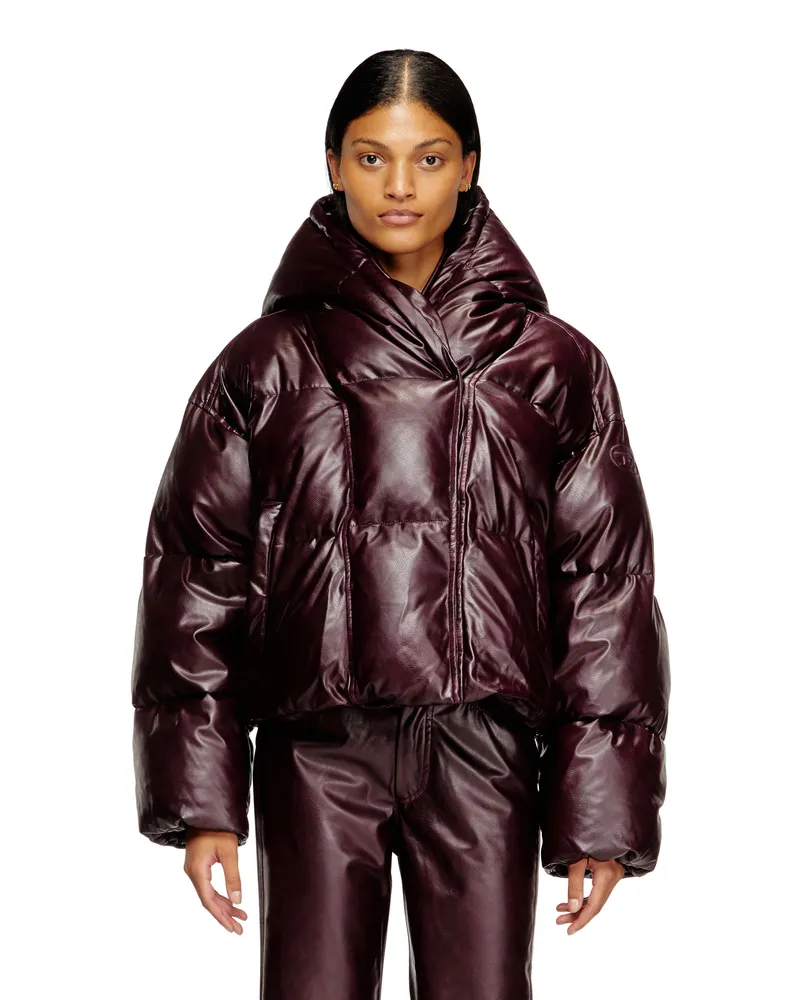 Diesel Burgunderrote Pufferjacke mit Kapuze aus beschichtetem Stoff - Winterjacken - Damen - Rot Rot