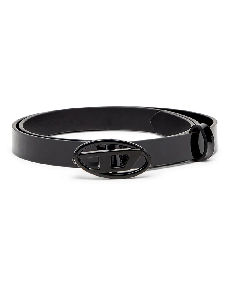 Diesel 1.5cm Schmaler Gürtel aus glänzendem Leder mit Oval D-Schnalle - Gürtel - Damen - Schwarz Schwarz