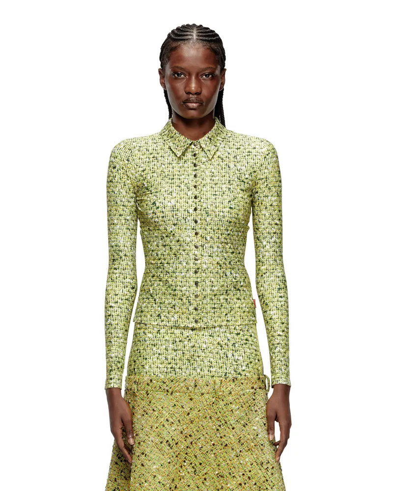 Diesel Hemd aus Stretch-Material mit Bouclé-Print - Hemden - Damen - Gelb Gelb