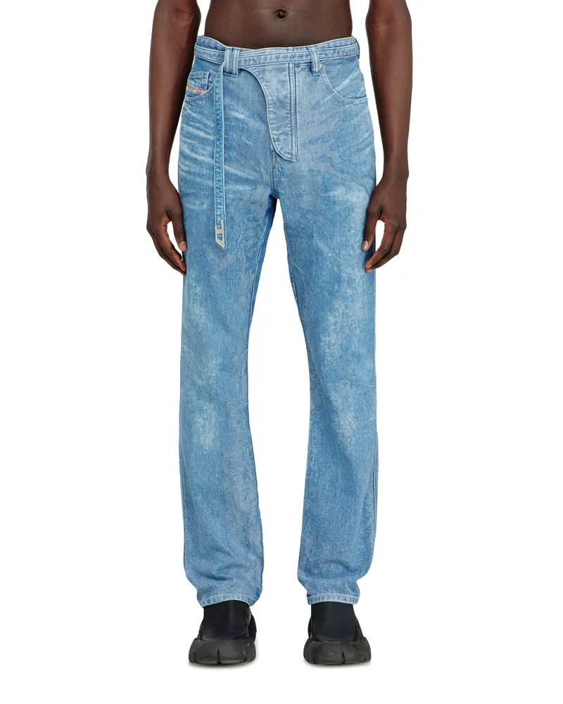 Diesel Slim Jeans High Waist D-JUREN, Mittelblau, Knopfverschluss Blau