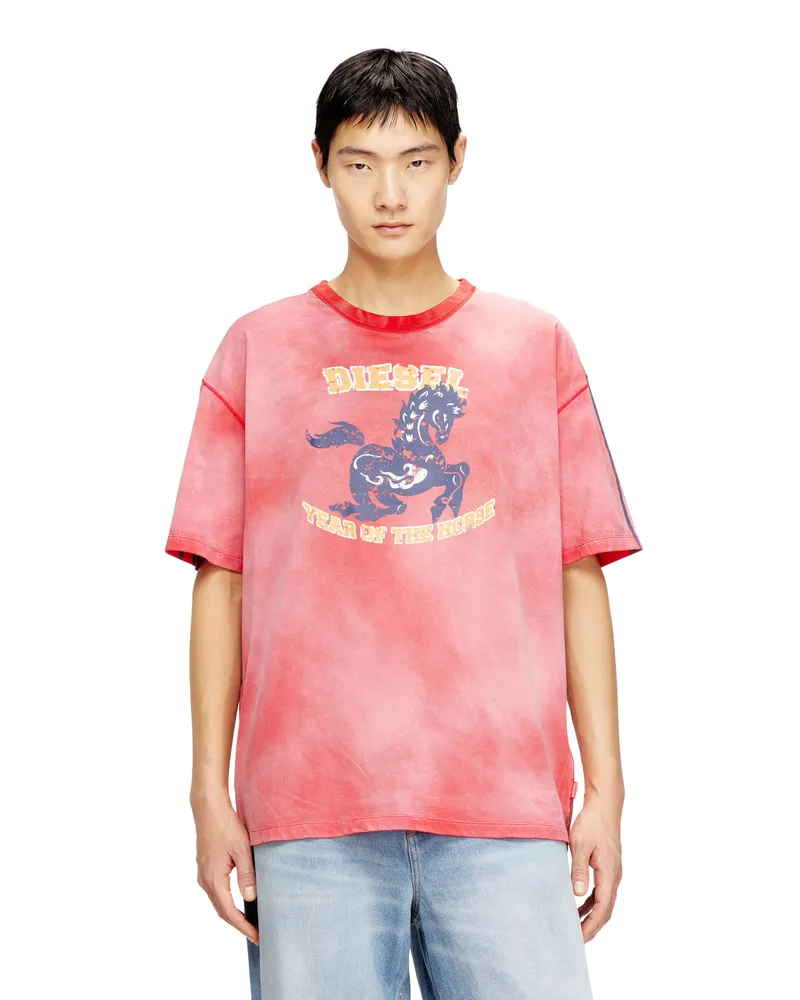 Diesel Baumwoll-T-Shirt mit Pferde-Grafikdruck - T-Shirts - Herren - Rot Rot