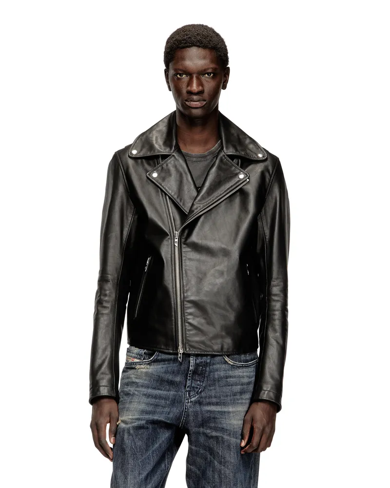 Diesel Bikerjacke aus gewachstem Leder - Lederjacken - Herren - Schwarz Schwarz