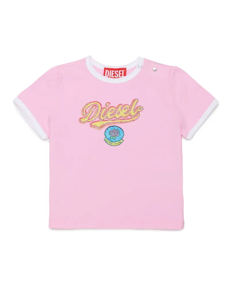Diesel Baumwoll-T-Shirt mit Logo in Glitzeroptik - T-Shirts und Tops - Damen - Rosa Rosa