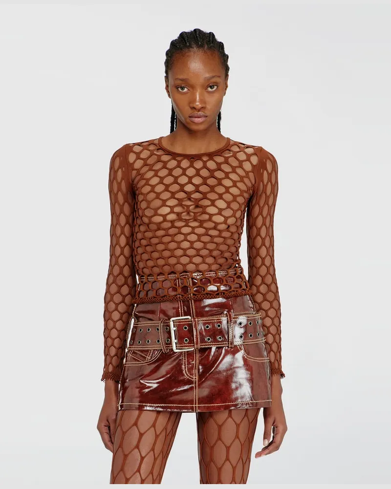 Diesel Elastisches Mesh-Stricktop - T-Shirts - Damen - Braun Braun