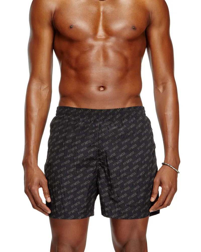 Diesel Mittellange Badeshorts mit Allover-Logo - Badeshorts - Herren - Schwarz Schwarz