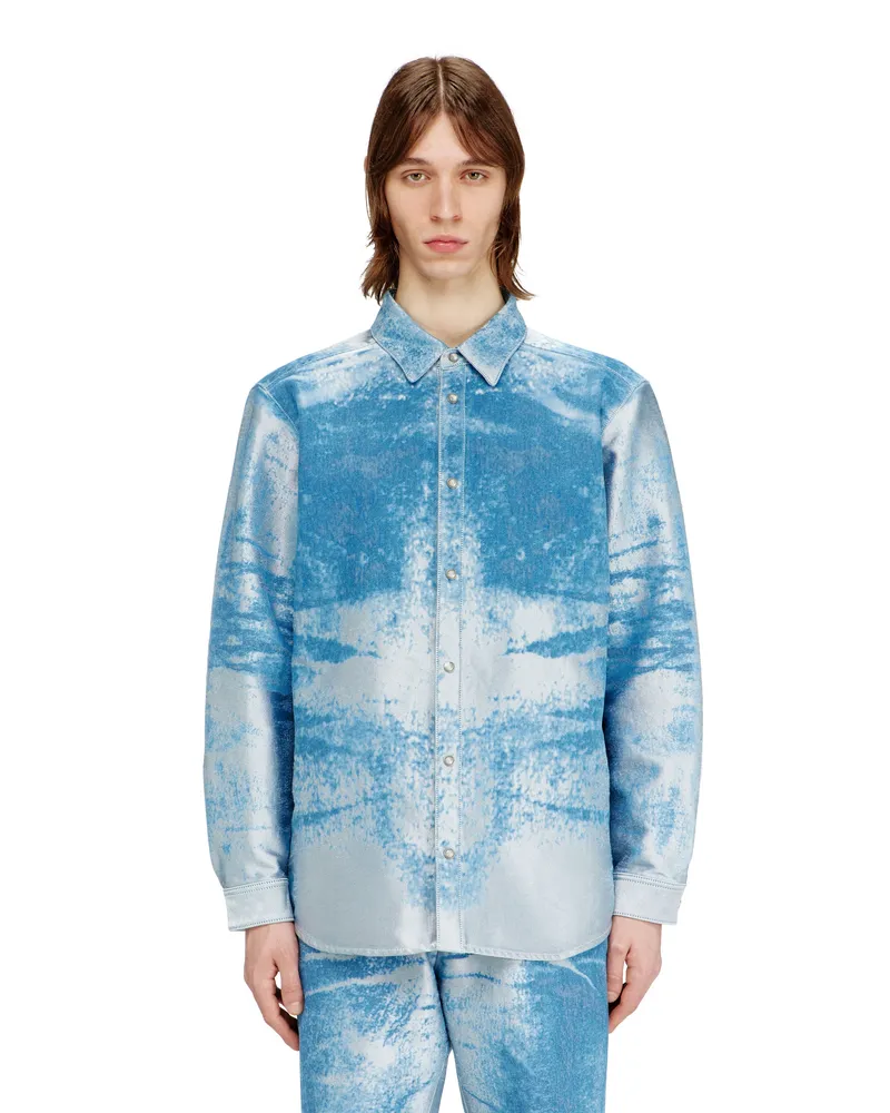 Diesel Hemd aus farbigem Satindenim - Denimhemden - Herren - Blau Blau