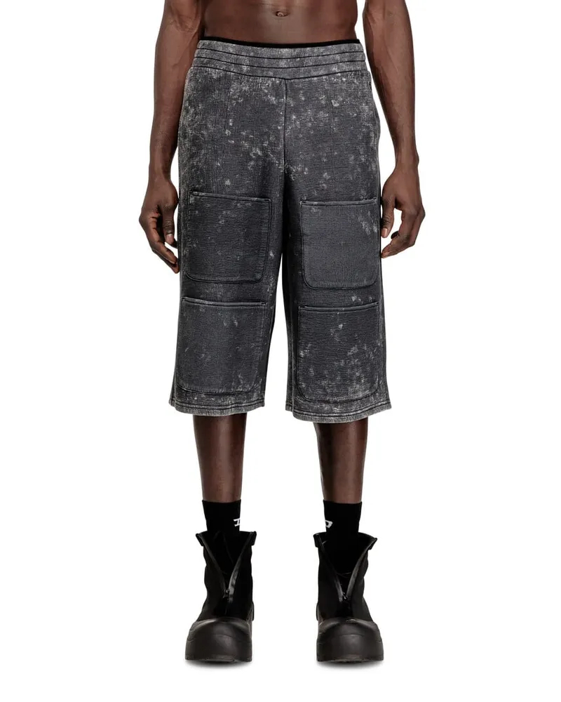 Diesel Weit geschnittene Shorts aus Scuba mit Marmoreffekt - Kurze Hosen - Unisex - Schwarz Schwarz