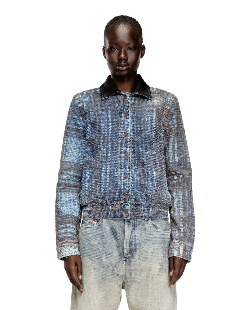 Diesel Jacke aus grafischem Bouclé-Denim - Denim jacken - Damen - Blau Blau