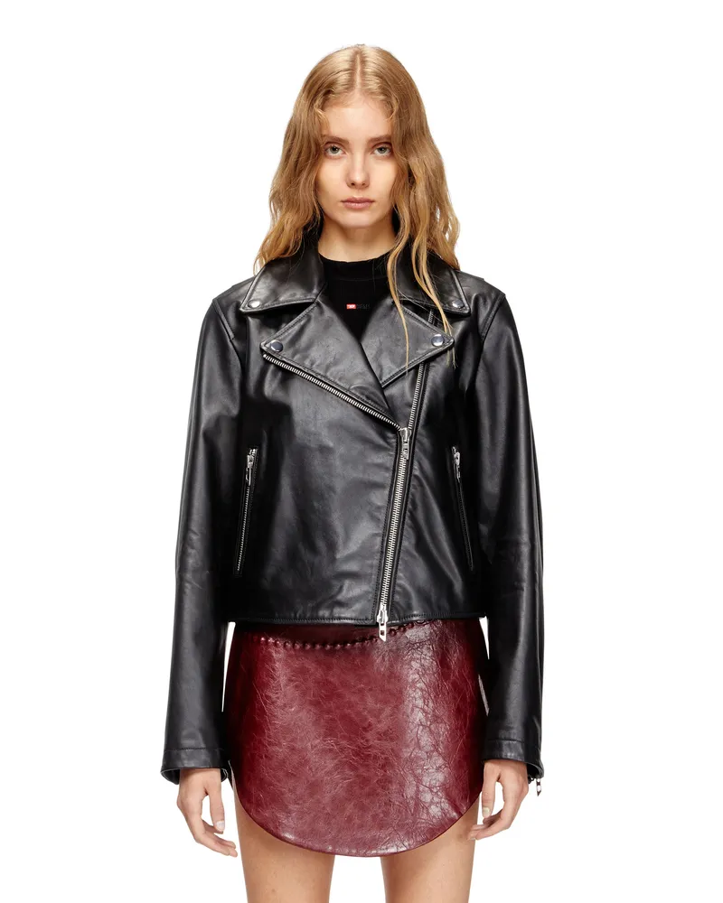 Diesel Bikerjacke aus gewachstem Leder - Lederjacken - Damen - Schwarz Schwarz