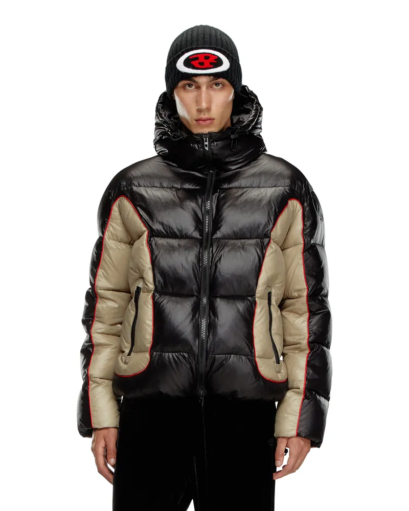 Diesel Pufferjacke mit Kapuze aus glänzendem Ripstop - Winterjacken - Herren - Bunt Bunt