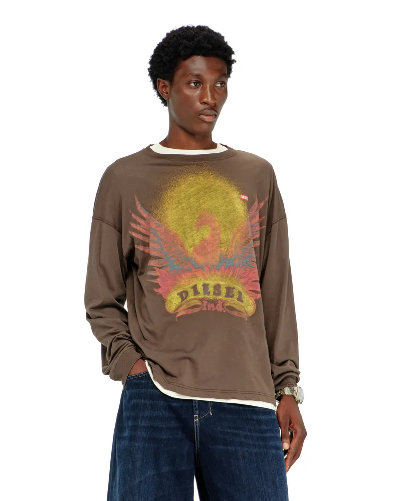Diesel Langarm-T-Shirt mit Phoenix-Motiv - T-Shirts - Herren - Braun Braun