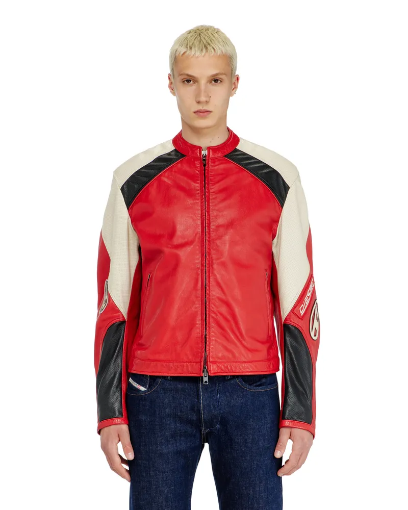 Diesel Bikerjacke aus perforiertem Colour-Block-Leder - Lederjacken - Herren - Bunt Bunt