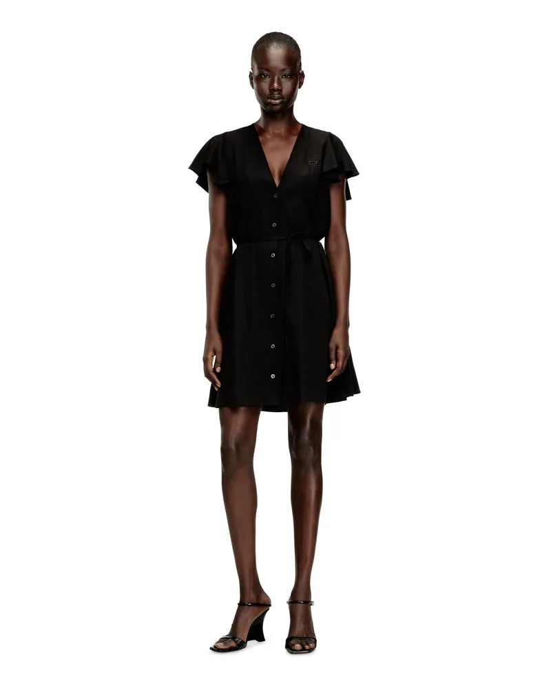 Diesel Cuprokleid mit V-Ausschnitt und Knöpfen vorne - Kleider - Damen - Schwarz Schwarz