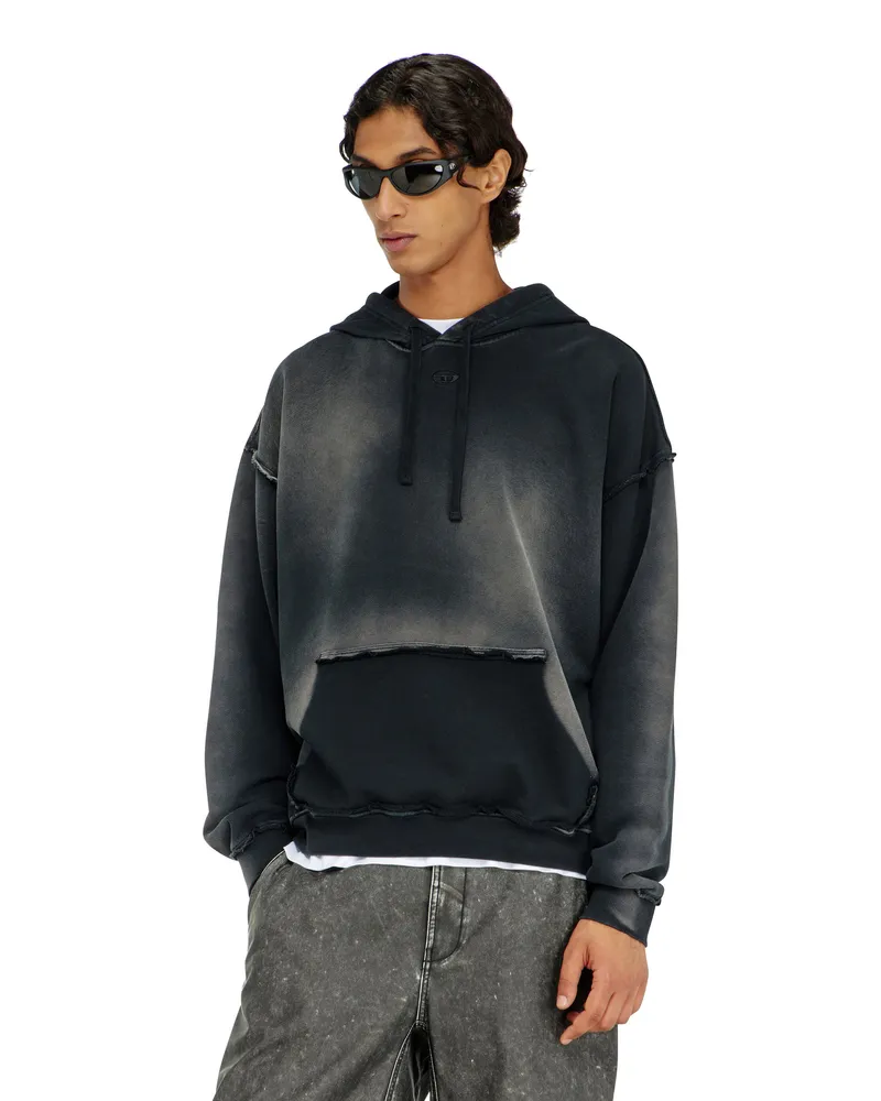 Diesel Verblasster Baumwoll-Hoodie mit ausgefransten Details - Sweatshirts - Herren - Schwarz Schwarz