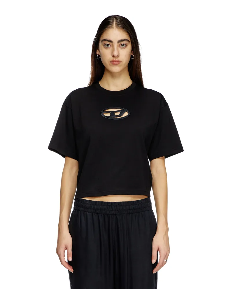 Diesel Kastiges T-Shirt mit ausgeschnittenem Oval D-Logo - T-Shirts - Damen - Schwarz Schwarz