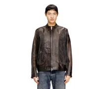 Jacke im Bikerstil mit Paspelierung aus Leder und Denim - Lederjacken - Herren - Braun