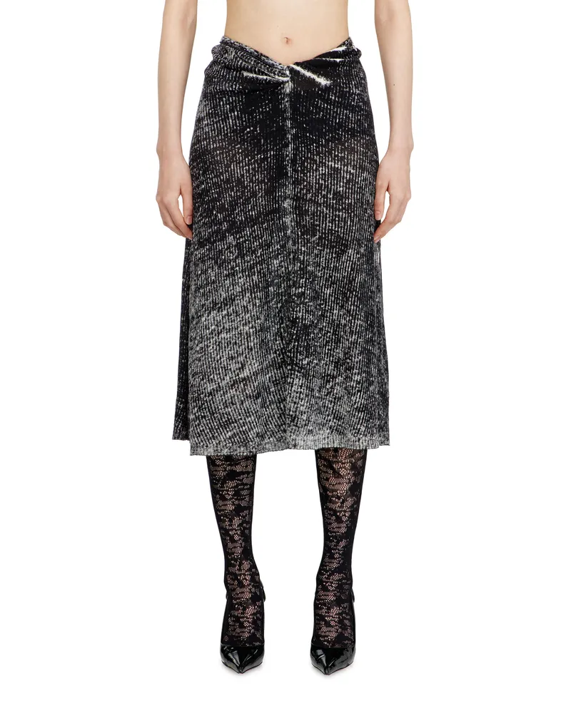 Diesel Midirock aus Leinenstrick mit Reverse-Print - Röcke - Damen - Schwarz Schwarz