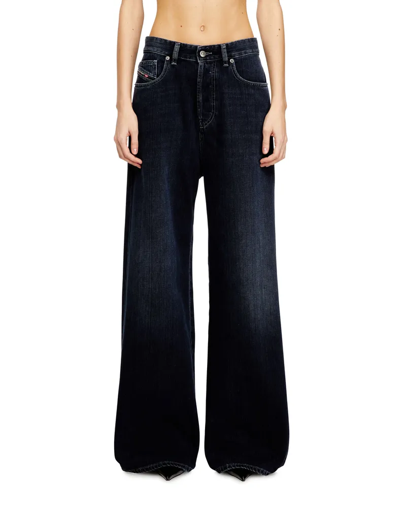 Diesel Relaxed Jeans Low Waist 1996 D-Sire, Schwarz/Dunkelgrau, Knopfverschluss Blau