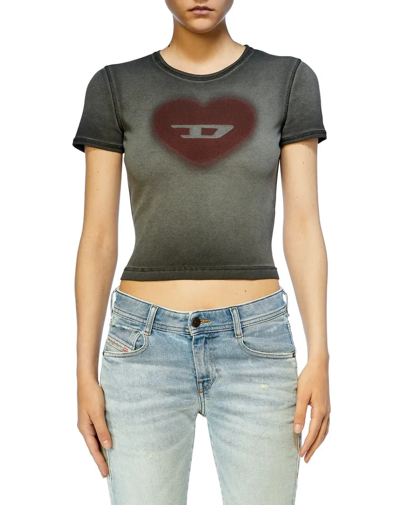 Diesel Geripptes T-Shirt mit Herz D-Wasserfarbe-Effekt - T-Shirts - Damen - Schwarz Schwarz