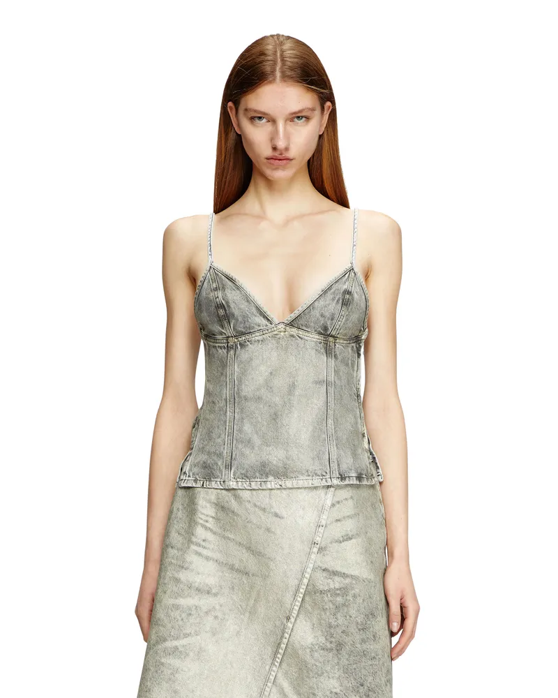 Diesel Top aus glänzend beschichtetem Denim - Oberteile - Damen - Grau Grau