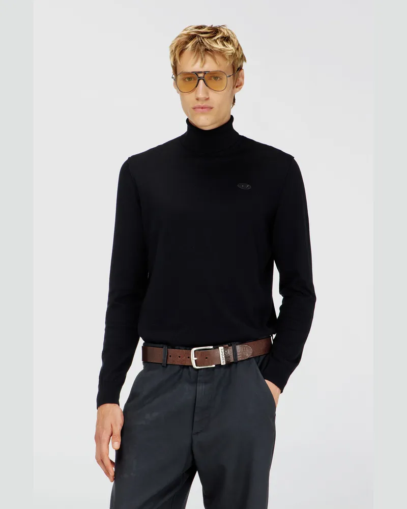 Diesel Rollkragenpullover aus Baumwolle mit Oval D Logo-Patch - Strickwaren - Herren - Schwarz Schwarz